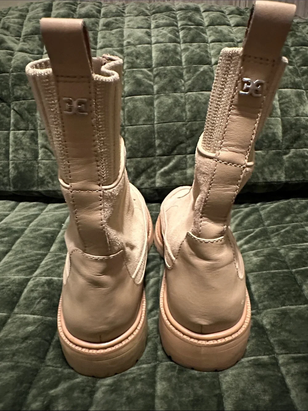 Sam Edelman Beige Front-Zip Chunky Sole Ankle Boots